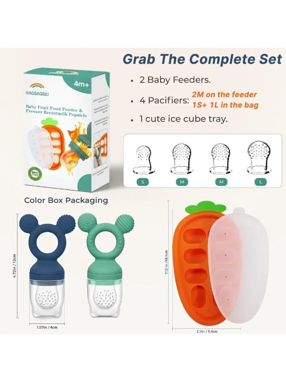 Baby Fruit Feeder Set with Freezer Tray & Silicone Pouches, Teething Relief 4